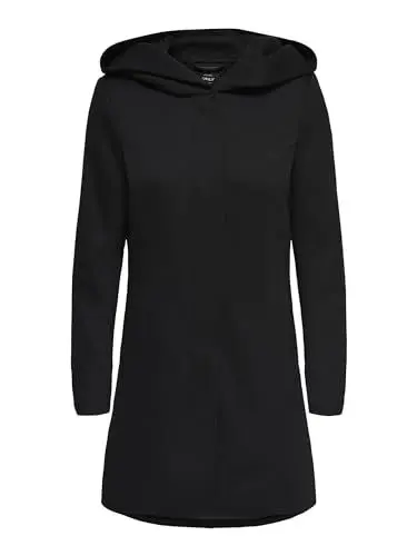 Produktbild: ONLY Damen Eleganter Mantel Coat Cozy Fleecejacke ONLSEDONA Basic Cardigan mit großer Kapuze und Reißverschluss, Farben:Schwarz, Größe:M