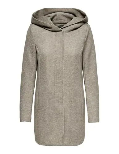Produktbild: ONLY Damen Eleganter Mantel Coat Cozy Fleecejacke ONLSEDONA Basic Cardigan mit großer Kapuze und Reißverschluss, Farben:Taupe, Größe:L