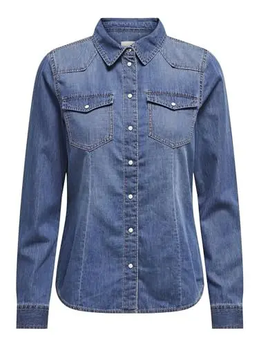 Produktbild: ONLY Damen Jeans-Bluse Jeanshemd ONLAlexa Damenbluse in Denim-Optik 15315185 Medium Blue Denim M