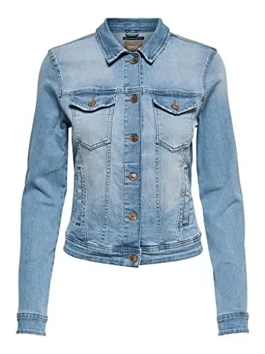 Produktbild: ONLY Damen Jeansjacke | Kurze Denim Übergangsjacke Blau | Basic Used Waschung ONLTIA, Farben:Blau, Größe:38