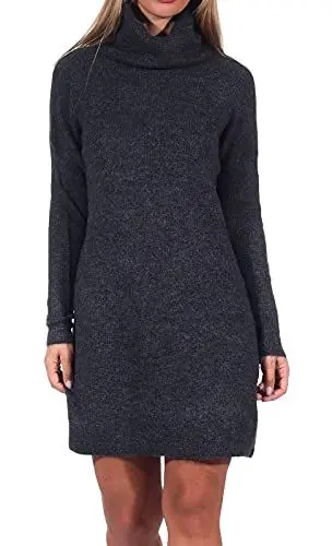 Produktbild: ONLY Damen Strickkleid Loose Fit Longsleeve Knit Kleid mit Langen Ärmeln ONLJANA Rollkragen Dress Pullover, Farben:Dunkelgrau, Größe:XS