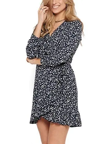 Produktbild: ONLY Damen Onlcarly L/S Wrap Short Dress Noos WVN Kleid, Night Sky/White Flowers, S EU