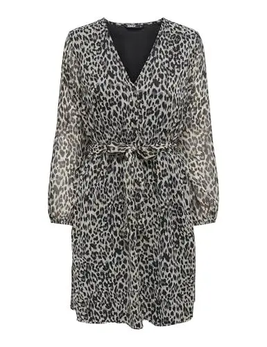 Produktbild: ONLY Mini Blusen Kleid Langarm Mesh Tunika Print Dress Oberschenkellang mit Geknöpftem V-Neck ONLCERA, Farben:Braun,Größe Damen:XS