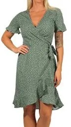 Produktbild: ONLY Damen Blusen Wickelkleid | Lockeres Midi Kurzarm Tunika Dress | Knielang mit Bindegürtel ONLOLIVIA, Farben:Grün-2, Größe:34