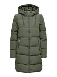 Produktbild: ONLY Damen Lange Puffer Jacke | Warmer Stepp Wintermantel mit Kapuze | Wattierter Blouson ONLDOLLY, Farben:Khaki, Größe:S