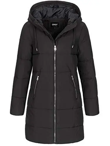 Produktbild: ONLY Damen Lange Puffer Jacke | Warmer Stepp Wintermantel mit Kapuze | Wattierter Blouson ONLDOLLY, Farben:Schwarz, Größe:XS