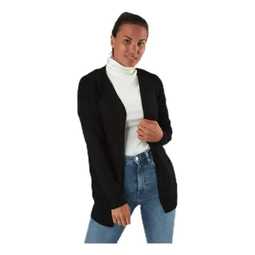 Produktbild: ONLY Damen Lange Strickjacke mit Taschen Stretch Casual Langarm ONLLESLY Open Cardigan Noos Gerippt, Farben:Schwarz, Größe:S