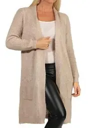 Produktbild: ONLY Damen Lange Strickjacke mit Taschen | Stretch Casual Langarm Gerippt | Open Cardigan Noos ONLJADE, Farben:Beige, Größe:S