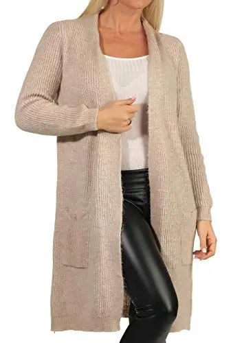 Produktbild: ONLY Damen Lange Strickjacke mit Taschen | Stretch Casual Langarm Gerippt | Open Cardigan Noos ONLJADE, Farben:Beige, Größe:S
