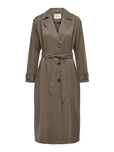 Produktbild: ONLY Damen Langer Trench Coat | Eleganter Basic Übergangs Mantel | Einreihig Longline mit Gürtel ONLLINE, Farben:Braun-3, Größe:L