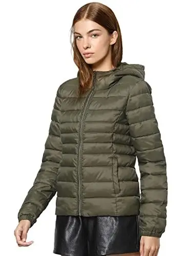 Produktbild: ONLY Damen Leichte Steppjacke ONLTAHOE Wattierte Herbst Frühling Übergangsjacke mit Kapuze & Reißverschluss, Farben:Grün, Größe:XS