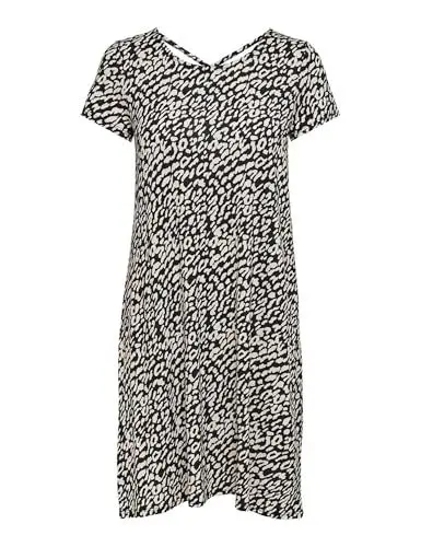 Produktbild: ONLY Damen Onlbera Back Lace Up S/S Dress JRS Noos, Black/AOP:Eggnog Leo, S