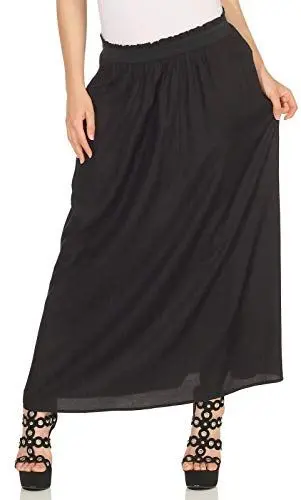 Produktbild: ONLY Damen Maxi Falten Rock | Einfarbiger Plissee Skirt mit Gummizug | Wadenlanges Basic ONLVENEDIG, Farben:Schwarz, Größe:L