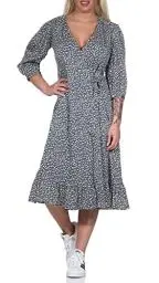 Produktbild: ONLY Damen Midi Kleid ONLOlivia 3/4 Wrap Dress Wickelkleid mit Alloverprint 15253350 Blue Mirage Tonal Flower XS