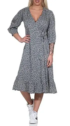 Produktbild: ONLY Damen Midi Kleid ONLOlivia 3/4 Wrap Dress Wickelkleid mit Alloverprint 15253350 Blue Mirage Tonal Flower XS