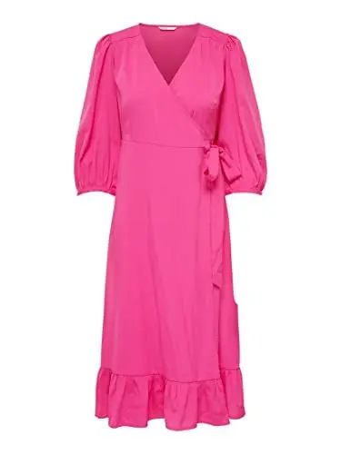 Produktbild: ONLY Damen ONLOLIVIA 3/4 WRAP Dress WVN NOOS Midi Kleid, Fuchsia Purple, M