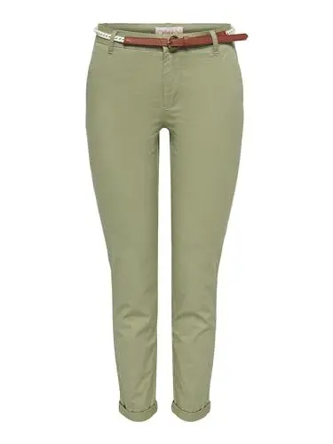 Produktbild: ONLY Damen Chino Hose ONLBiana Cotton Belt Stoffhose mit Gürtel schmales Bein 15218519 Aloe 36/32