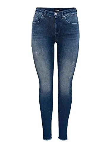 Produktbild: ONLY Damen Onlblush Life Mid Sk Ank Raw Rea811 Noos Jeans, Dark Blue Denim, XL / 30L EU