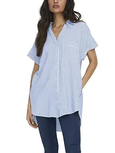 Produktbild: ONLY Damen Onlfenna S/S Loose Shirt WVN Noos, Cloud Dancer/Stripes:Blue Mirange Stripe, M