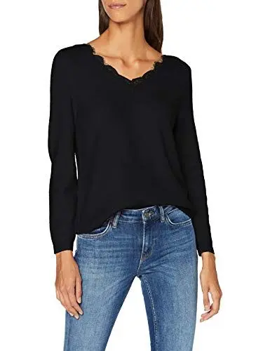 Produktbild: ONLY Damen Onljulie L/S Lace V-Neck KNT Noos Pullover, Black 2, S EU