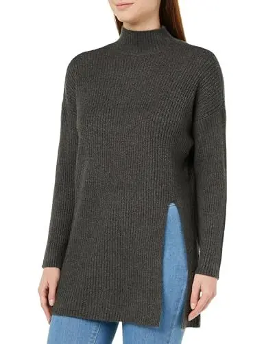 Produktbild: ONLY Damen Onlkatia Ls Long Slit Highneck Knt Dark Grey Melange M