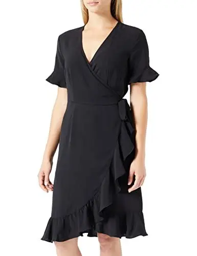 Produktbild: ONLY Damen Onlmette S/S Wrap Frill Dress WVN Wickelkleid, Schwarz, S EU