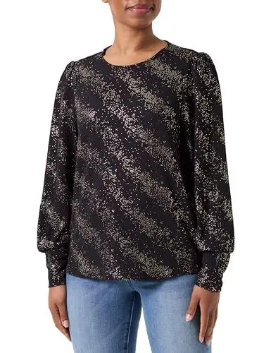 Produktbild: ONLY Damen Onlpella L/S Foil Puff Top JRS, Black/Detail:drizzling Dots Gold, M