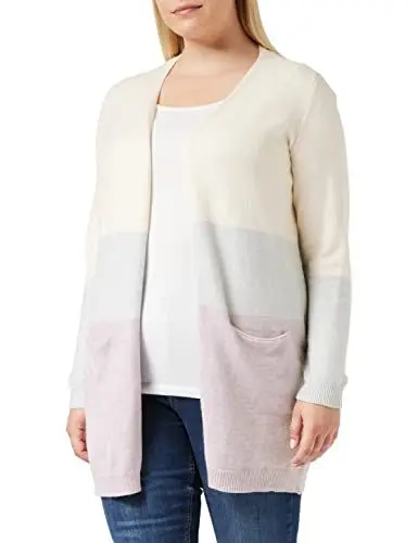 Produktbild: ONLY Damen Onlqueen L/S Long Cardigan KNT Noos Strickjacke, Ecru/Stripes:w. Jadelite & Wood Rose Melange,S