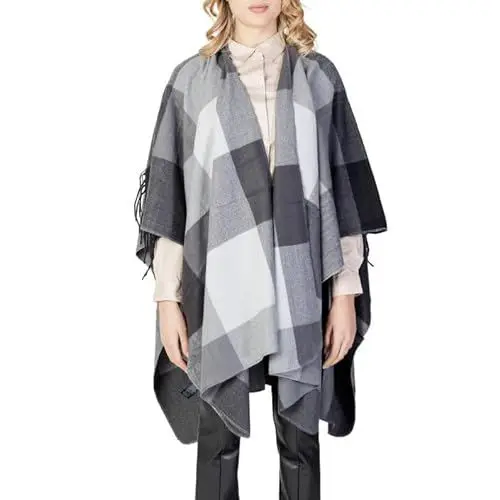 Produktbild: ONLY Damen Onlvivian Life Frill Poncho Cc Cardigan Sweater, Dark Grey Melange/Detail:check, Einheitsgröße EU