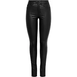 Produktbild: ONLY Damen PU Kunstleder Hose | High Waist Stretch Pants Beschichtet | Coated Biker Denim Jeans ONLROYAL, Farben:Schwarz, Größe:M / 32L, Z-Länge:L32