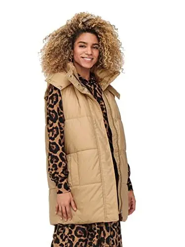 Produktbild: ONLY Damen Puffer-Weste OnlDemmy Stepp-Weste Übergangs-Jacke Herbst/Winter, Farbe:Beige, Größe:XL