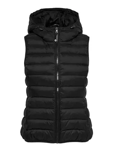 Produktbild: ONLY Damen Puffer Weste | Wattierte Stepp Übergangsjacke mit Kapuze | Basic ohne Ärmel ONLNEWTAHOE, Farben:Schwarz, Größe:L