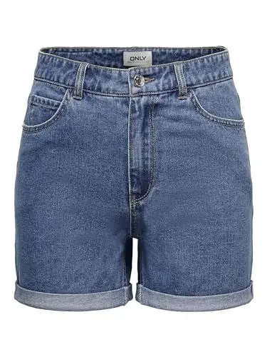 Produktbild: ONLY Damen Shorts high Waist 5-Pocket Design Knopfleiste Reißverschluss Kurze Bermudas, Farben:Blau-3, Größe:S