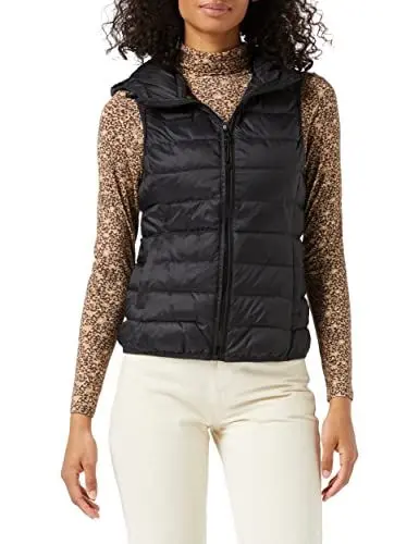 Produktbild: ONLY Damen Puffer Weste | Wattierte Stepp Übergangsjacke mit Kapuze | Basic ohne Ärmel ONLNEWTAHOE, Farben:Schwarz, Größe:M
