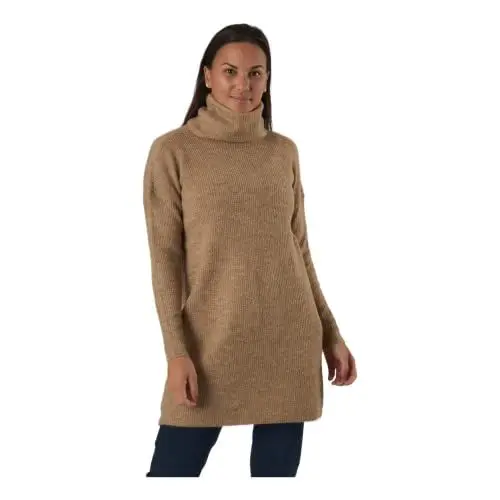 Produktbild: ONLY Damen Strickkleid Loose Fit Longsleeve Knit Kleid mit Langen Ärmeln ONLJANA Rollkragen Dress Pullover, Farben:Beige, Größe:XL