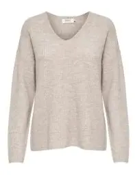 Produktbild: ONLY Damen Warmer Strickpullover | Knitted Basic Stretch Sweater | Langarm V-Ausschnitt Shirt ONLCAMILLA, Farben:Beige, Größe:L