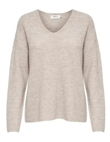 Produktbild: ONLY Damen Warmer Strickpullover | Knitted Basic Stretch Sweater | Langarm V-Ausschnitt Shirt ONLCAMILLA, Farben:Beige, Größe:L
