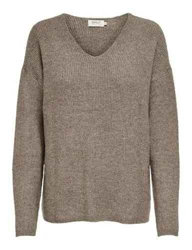 Produktbild: ONLY Damen Warmer Strickpullover | Knitted Basic Stretch Sweater | Langarm V-Ausschnitt Shirt ONLCAMILLA, Farben:Hellbraun, Größe:S