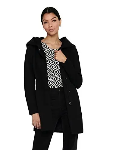 Produktbild: ONLY Damen klassischer Mantel OnlSedona Coat Übergangs-Jacke Kapuze Einfarbig, Farbe:Schwarz, Größe:L