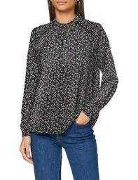 Produktbild: ONLY Elegante Bluse mit Print & Langarm Spitzeneinsatz Rundhals Oberteil Gemustert Locker Onlnew Mallory, Farben:Dunkelblau, Größe:42
