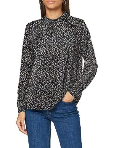 Produktbild: ONLY Elegante Bluse mit Print & Langarm Spitzeneinsatz Rundhals Oberteil Gemustert Locker Onlnew Mallory, Farben:Dunkelblau, Größe:42