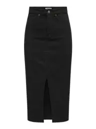 Produktbild: ONLY Damen Midi Jeans Rock ONLSiri Front Slit Skirt Damenrock mit Schlitz 15324365 Black Denim L