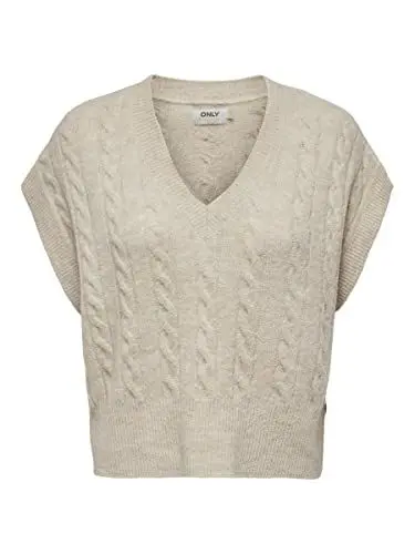Produktbild: ONLY Damen Pullunder Strickpullunder ONLMELODY XS S M L XL Beige Braun V-Neck, Größe:M, Farbe:Oatmeal Melange 15249328