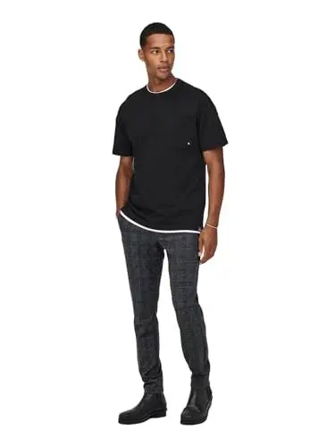 Produktbild: ONLY & SONS Herren Chino Hose ONSMARK Slim Check 9887 - Slim Fit - Stretch, Größe:32W / 32L, Farbe:Black 22019887