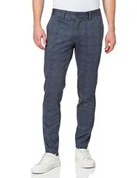 Produktbild: ONLY & SONS Herren Chino Hose ONSMARK Slim Check 9887 - Slim Fit - Stretch, Größe:33W / 32L, Farbe:Dress Blues 22019887