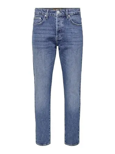 Produktbild: ONLY & SONS Herren Denim Jeans Regular Fit 5-Pocket Style Hose Verkürzt mit Knopfleiste ONSYOKE, Farben:Blau, Größe Jeans:28W / 32L, Beinlänge:L32