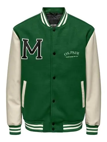 Produktbild: ONLY & SONS Herren ONSJAY Varsity 23 Jacket OTW Bomberjacke, Dark Green/Detail:Silver Lining, L