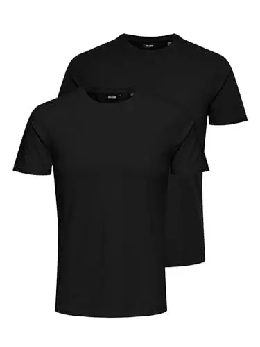 Produktbild: ONLY & SONS Herren Onsbasic Slim O-neck 2-pack Noos T Shirt, Schwarz, M EU