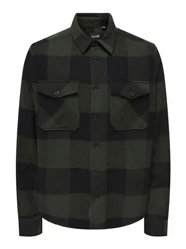 Produktbild: ONLY & SONS Herren Onsmilo Ls Check Overshirt Noos Shirt, Forest Night, M EU