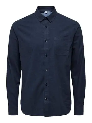 Produktbild: ONLY & SONS Herren Onsroad Life Reg Melange Shirt Langarmhemd, Navy Blazer, L EU